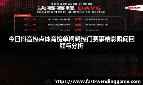 今日抖音热点体育榜单揭晓热门赛事精彩瞬间回顾与分析